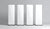 Four blank white tradeshow banners.