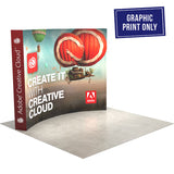 Angled view of the 10ft Perfect Pop™ Curved Print Only fabric graphic, designed as a replacement tension-fabric print for a curved pop-up trade show display frame, shown installed on a sample frame for reference only