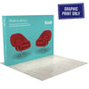 10ft Perfect Pop Straight Display with printed fabric graphics only, shown on light flooring with teal backdrop and chairs.