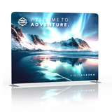 10ft QuickZip Lightbox trade show display with illuminated fabric backdrop and vivid printed graphic for event use.