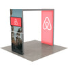 Angled right perspective of 3.5ft Firefly Arch Lightbox showing even backlighting and contrasting printed city backdrop with modern open-frame structure.