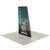 Angled right view of 5ft Angled Firefly Lightbox highlighting slim fabric frame and glowing skyline backdrop on a smooth grey surface.