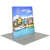 Side view of 8ft Angled Firefly Lightbox with illuminated coastal scene showing bright buildings and calm water, displayed on grey flooring for event presentation.