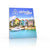 8ft Angled Firefly Lightbox display featuring a backlit graphic of colourful seaside homes and a white yacht on reflective flooring, ideal for trade show visibility.