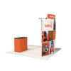 Rear view of the curved trade show display showing custom printed graphics on the back side of the display and top header. 