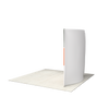 Rear view of the curved trade show display showing plain fabric backing and frame structure.