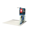 Rear view of the straight trade show display showing custom printed graphic on the back side and attached light fixtures.