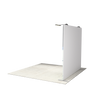 Rear view of the straight trade show display showing plain fabric backing and attached light fixtures.