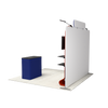 Rear view of straight trade show display showing plain fabric backing, frame structure, and custom podium.