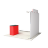Rear view of the straight trade show display showing plain fabric backing and attached header panel.
