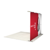 Rear angled view of trade show display showing custom fabric backing, frame structure, and attached light bars.