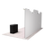 Rear view showing the unprinted backside, mounted LED light arms, and podium positioned behind the display.
