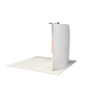 Rear view of the display frame showing the white back side of the single-sided graphic.