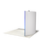 Rear view of curved trade show display showing plain fabric backing, frame structure, and attached light fixtures.
