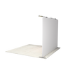 Rear view of trade show display showing fabric backing, internal frame structure, and attached light fixtures