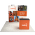 Front view of the 8ft curved trade show backdrop with custom printed graphics and podium.