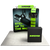 Front view of modular trade show display with tension fabric graphics, mounted monitor stand, and podium positioned in front.