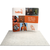 Front facing view of portable curved display with a wrinkle resistant fabric graphic stretched across the frame.