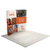 Three quarter view of curved trade show backdrop displayed within booth space to show depth and contour.