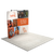 Angled booth view of the 8ft curved display with dual overhead lights and full-color double-sided printing.