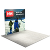 Three quarter view of straight trade show backdrop displayed within booth space to show depth and side profile.