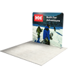 Alternate angle of the straight display with custom printed graphics highlighting frame thickness and freestanding design.