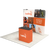 Right side angle showing the 8ft curved frame profile, light placement, and podium arrangement within the booth.