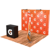 10ft Perfect-Pop Straight, Lights, Podium, Oak Flooring, 33.5" Economy Banner Stand