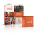 8ft curved double-sided trade show display with overhead lights and branded podium shown in a complete booth setup.