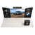 Full-width front perspective emphasizing the architectural layout, continuous graphic presentation, four overhead display lights, and balanced 20ft exhibit design.