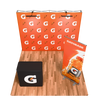 10ft Perfect-Pop Straight, Lights, Podium, Oak Flooring, 33.5" Economy Banner Stand