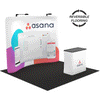 10ft QuickZip Curved trade show display with reversible flooring shown alternating between black and gray tiles.