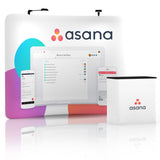 10ft QuickZip Curved trade show display with smooth tension fabric backdrop and matching counter, ideal for branded exhibit or event marketing.