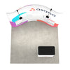 Overhead view of 10ft QuickZip Curved trade show display showing curved printed fabric backdrop and counter for exhibit marketing.