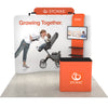 Rush 10ft QuickZip Max Curved tension fabric display kit with printed backdrop, shelving unit, and counter for fast delivery events.