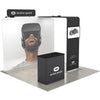 Portable 10ft QuickZip Bridge display featuring side tower, top header, custom printed counter and printed backdrop