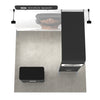 Overhead view of 10ft QuickZip Bridge trade show fabric display wall with tech-inspired graphics, LED lights, and counter for event branding