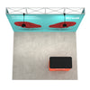 Top-down overhead view of 10ft Perfect Pop Straight Display revealing booth footprint, podium placement, and frame alignment.