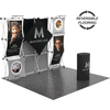 Angled view of the 10ft 3D Snap-Up – Kit B modular pop-up display featuring a three-dimensional snap-up frame, fabric graphics, custom printed podium, and reversible trade show flooring in grey and black