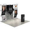 Angled view of the 10ft 3D Snap-Up – Kit B trade show display showing a three-dimensional snap-up frame with tension fabric graphics, overhead header panel, integrated side sections, cylindrical podium