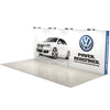 Front angled view of 20ft Perfect Pop Straight Display featuring a seamless fabric graphic stretched across a wide straight frame, displayed on light flooring without additional accessories.