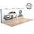 Angled view of 20ft Perfect Pop Straight Display on light and dark oak wood-tone foam tile flooring for a warm, neutral trade-show aesthetic.