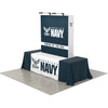 Front-facing view of the 5ft Perfect Pop™ Table Top Print Only fabric graphic, designed as a replacement tension-fabric print for a tabletop pop-up display frame, shown installed on a sample frame with table covering and lighting shown for reference only.