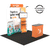 8ft QuickZip Max Curved trade show display with reversible flooring alternating between black and grey carpet style tiles. 