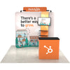Rush 8ft QuickZip Max Curved fabric trade show display kit with printed backdrop, shelving unit, and counter for fast delivery events.