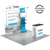8ft QuickZip Max Straight trade show display with reversible flooring shown in alternating gray and black wood style finishes.