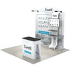 8ft QuickZip Max Straight fabric display with shelving tower and counter for trade show exhibits.