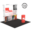 8ft 3D Snap-Up Display set on reversible black and grey carpet flooring, showcasing a soft textured foundation ideal for trade show comfort.