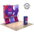 8ft 3D Snap-Up Display Kit B positioned on reversible light and dark oak flooring, emphasizing the warmth of the wood tones against the vivid display graphics.