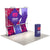 Angled left perspective of the 8ft 3D Snap-Up Display Kit B showing its modular tension fabric panels and lightweight collapsible frame on smooth concrete flooring.